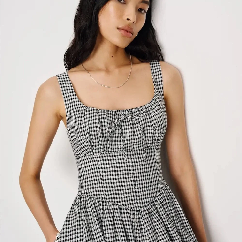 Reformation Balia Linen Dress Black and White Gingham XS / 0 - Picture 3 of 12